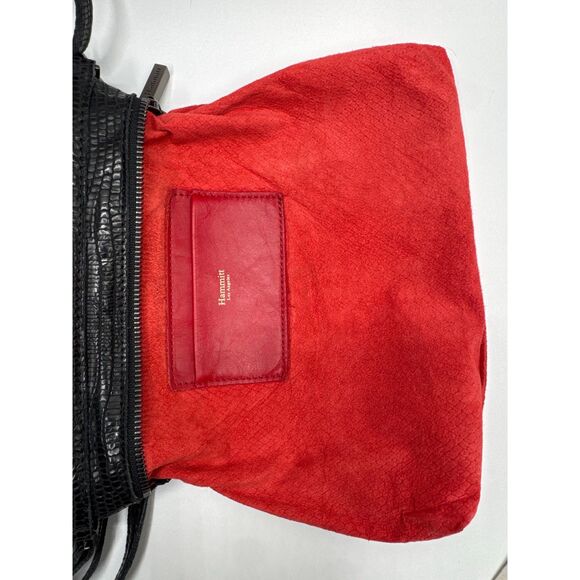 Hammitt VIP Medium Black Lizard Emboss Crossbody Gunmetal Red Suede - Picture 9 of 16